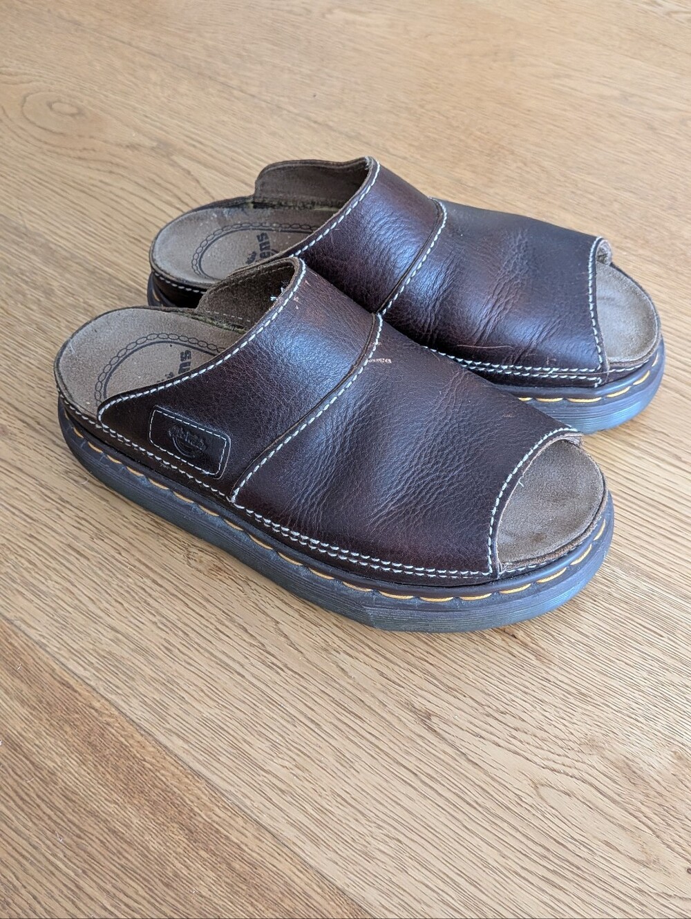 Dr. Martens 8418 Chunky Leather Mule Sandals Bark Grizzly Brown England Sz. 9